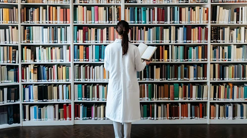 Woman Reading in a Vast Library