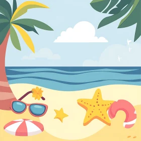 Tropical Beach Cartoon Illustration