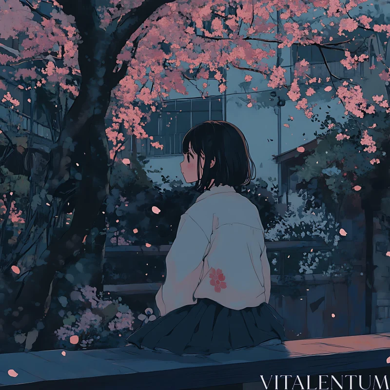 AI ART Evening Reflection Among Cherry Blossoms