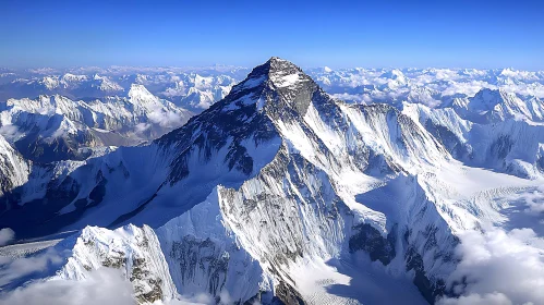 Snowy Mountain Summit Under Blue Sky