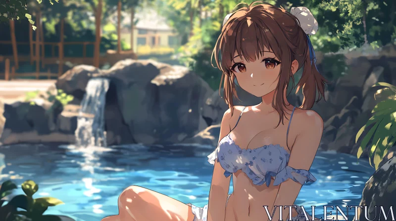 Serene Anime Poolside Scene AI Image