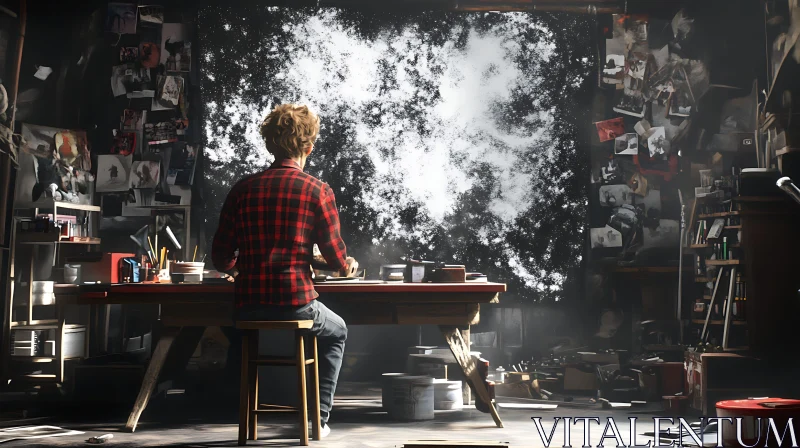 Man Creating Art in Studio AI Image