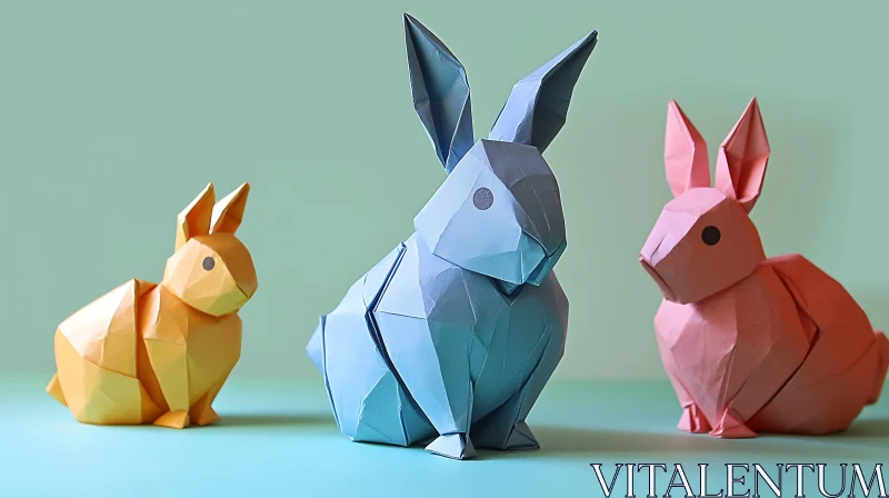 Geometric Pastel Bunnies Origami Art AI Image