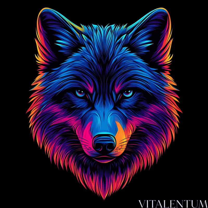 AI ART Colorful Wolf Head Illustration