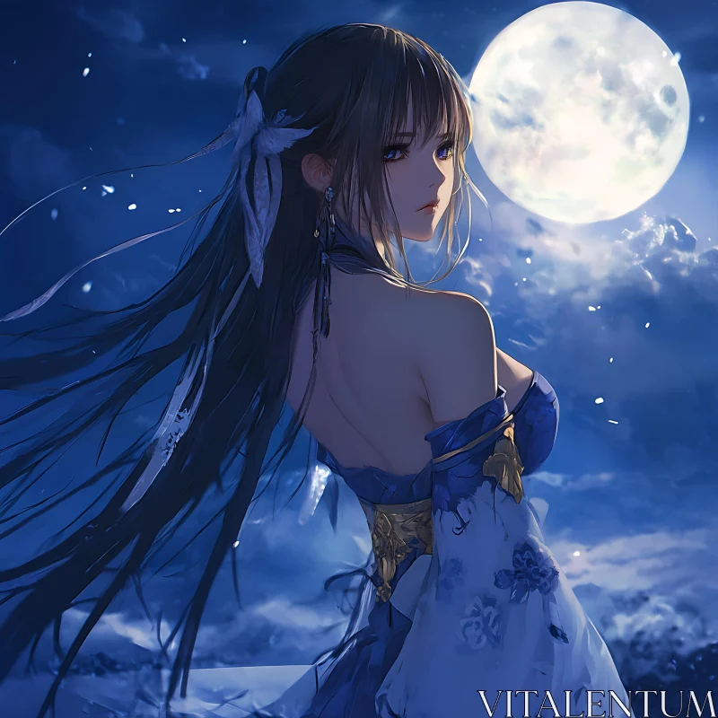 Moonlit Beauty in Anime - Mystical Artwork AI Image