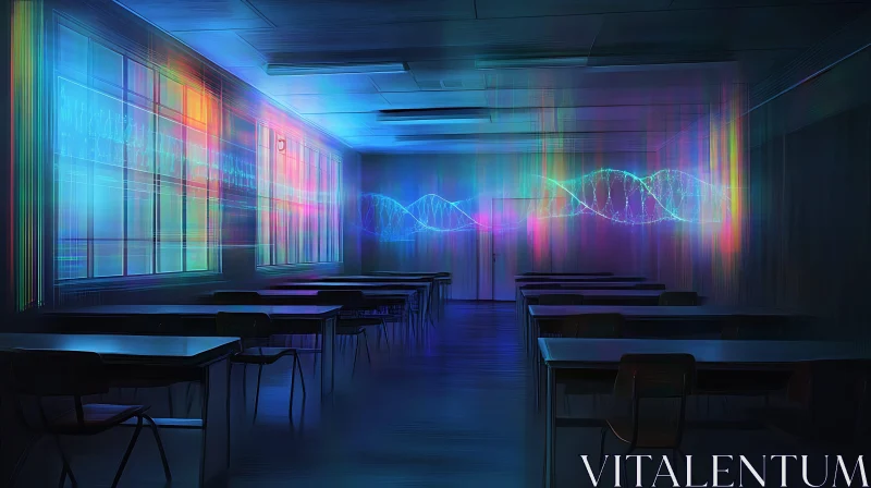 Classroom with DNA strands AI Image