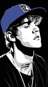 Stylized Illustration of Justin Bieber in Blue Cap