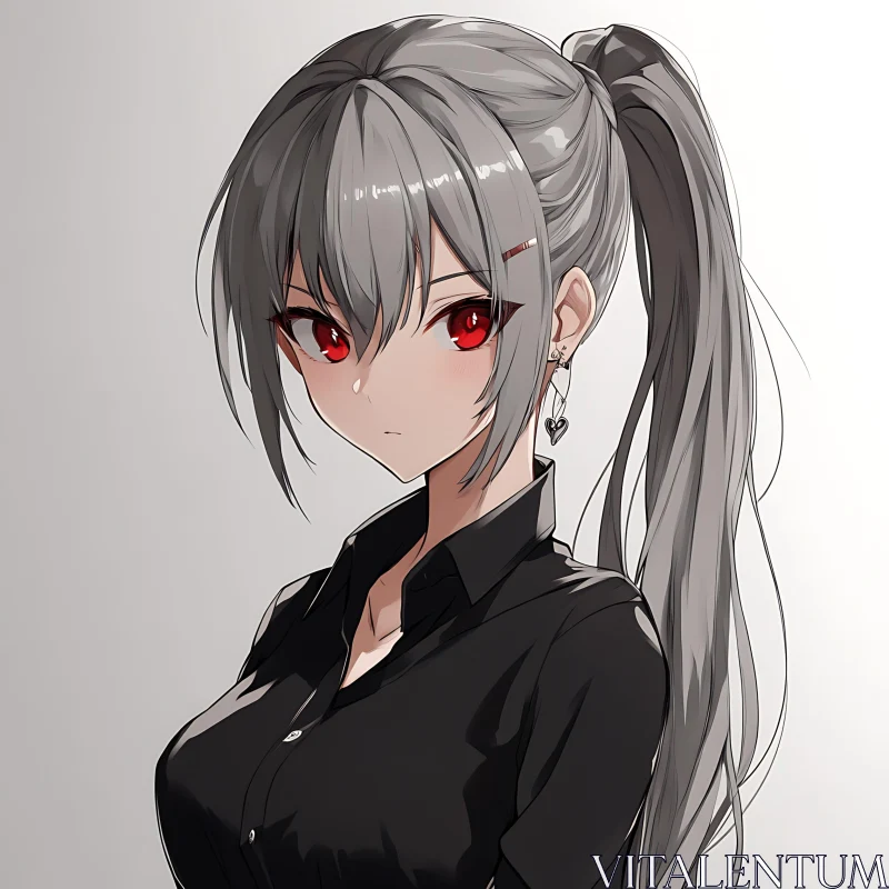 Anime Girl with Gray Hair and Red Eyes AI Image