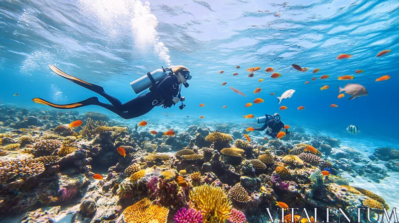 AI ART Scuba Divers Among Coral Reef and Fish