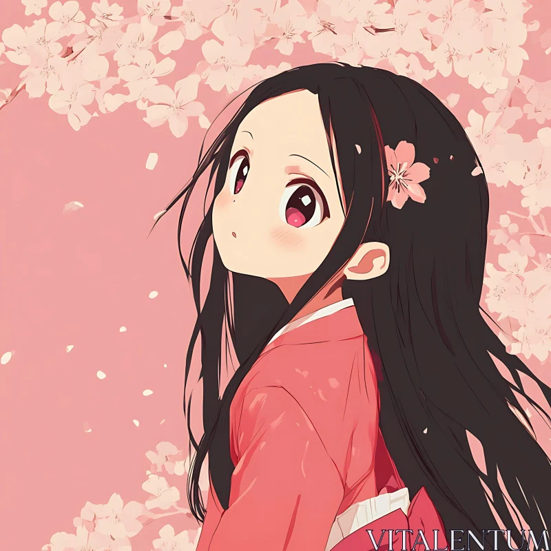 Anime Girl in Kimono with Blossoms AI Image