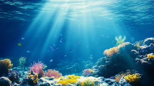 Sunlit Coral Reef with Fish