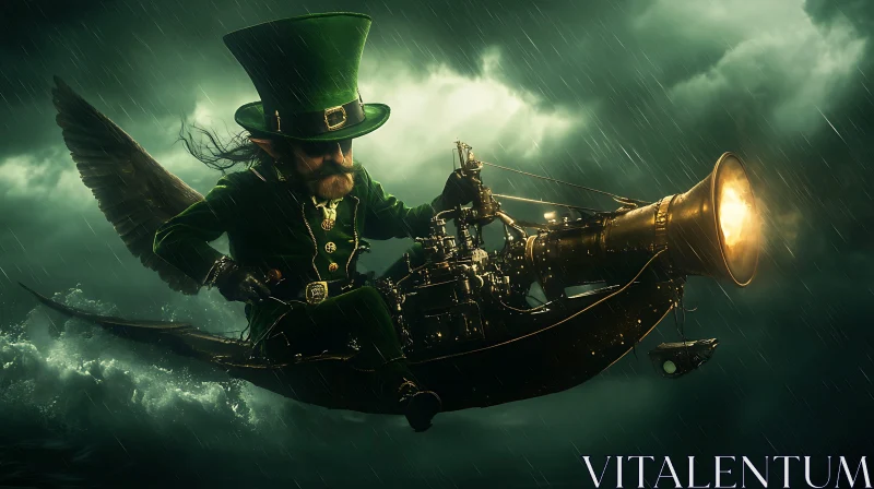 Whimsical Leprechaun Steampunk Adventure AI Image