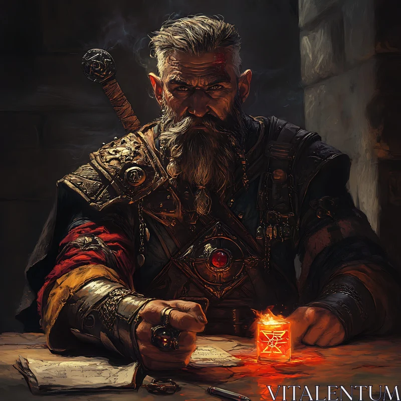 Bearded Warrior with Candle AI Image