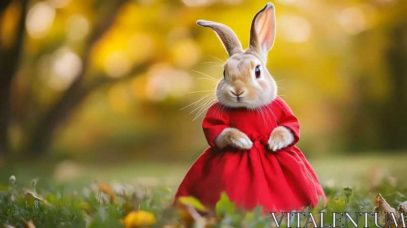 Whimsical Rabbit Portrait in Autumn Field AI Image