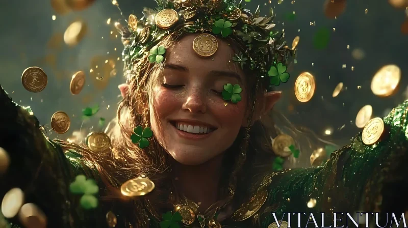 Joyful Elf with Shamrock Crown AI Image