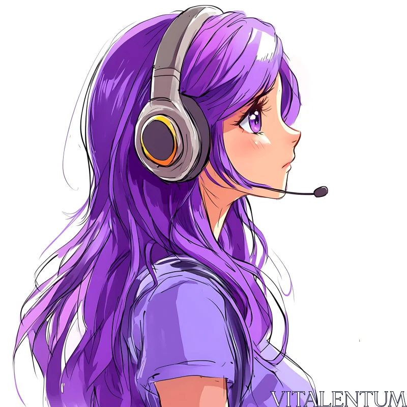 AI ART Purple-Haired Anime Girl with Headphones