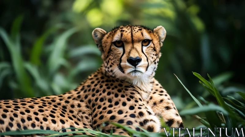 Resting Cheetah among Greenery AI Image