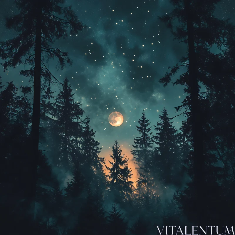 Mysterious Moonlit Forest Night AI Image