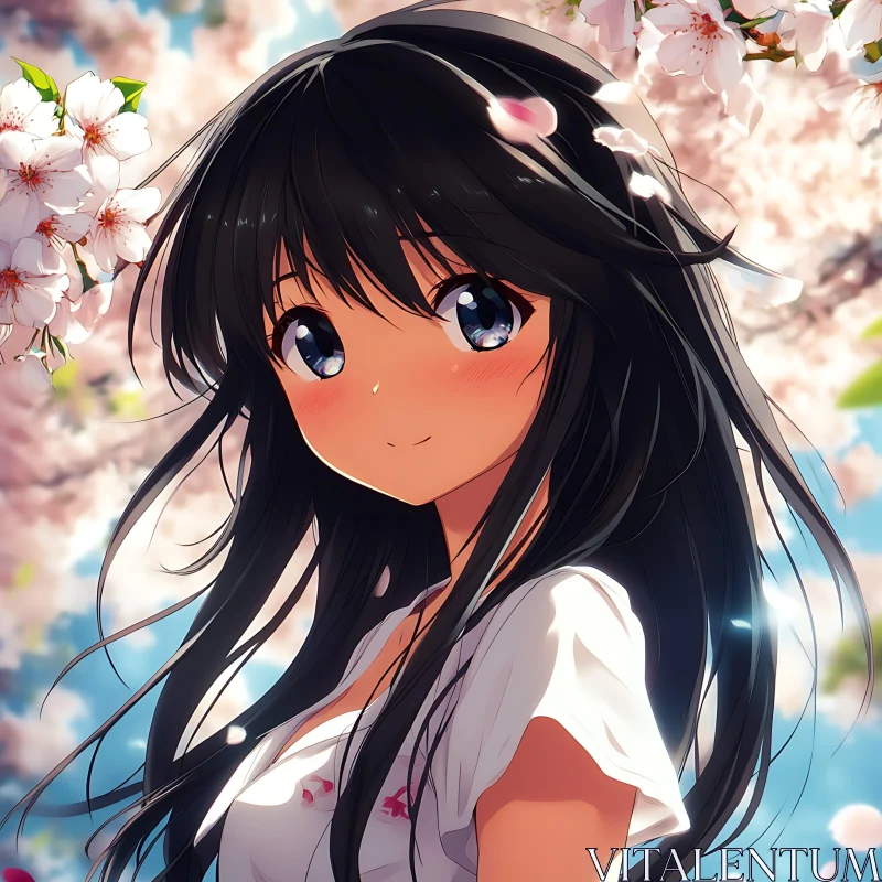 Anime Girl with Cherry Blossoms AI Image