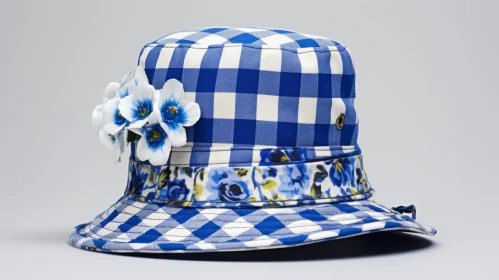 Blue Bucket Hat with Floral Pattern - Elegant Fashion Accessory