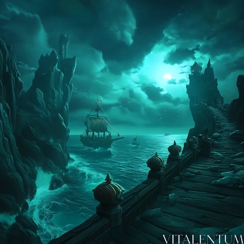 Night Voyage on the Ocean AI Image