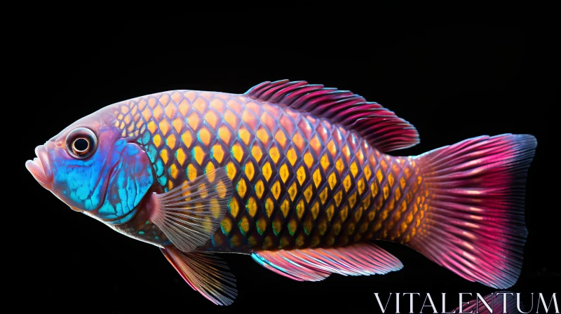 Colorful Tropical Fish Against Black Background AI Image
