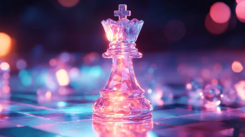 Glass Chess King in Neon Ambiance