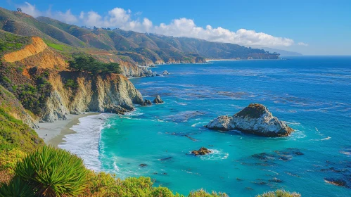 Ocean Coastline with Cliffs and Clear Sky