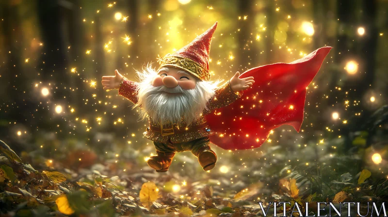 A Cheerful Gnome's Magical Flight AI Image