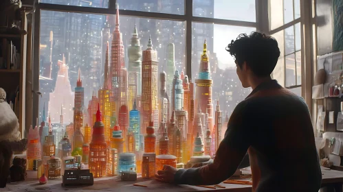 Colorful Miniature City by the Window