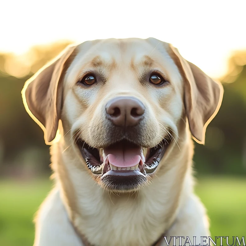 Smiling Golden Retriever in Warm Sunset Light AI Image