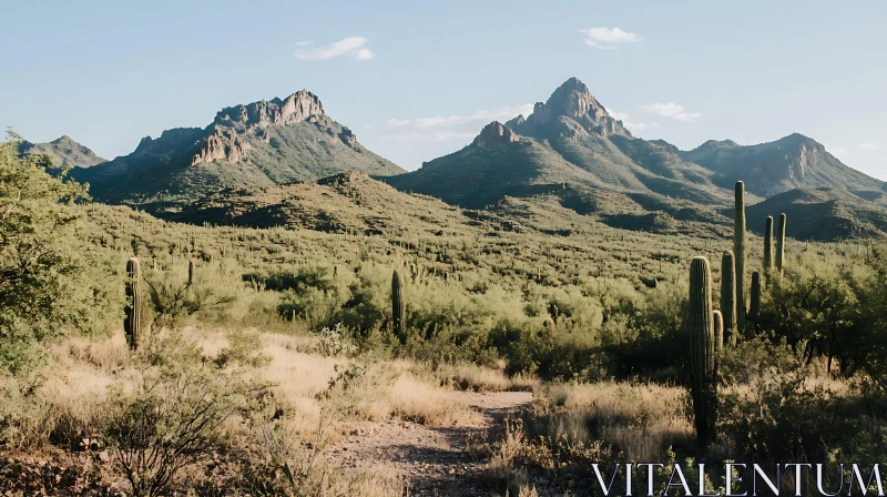 Arizona Desert Landscape with Saguaro Cacti AI Image