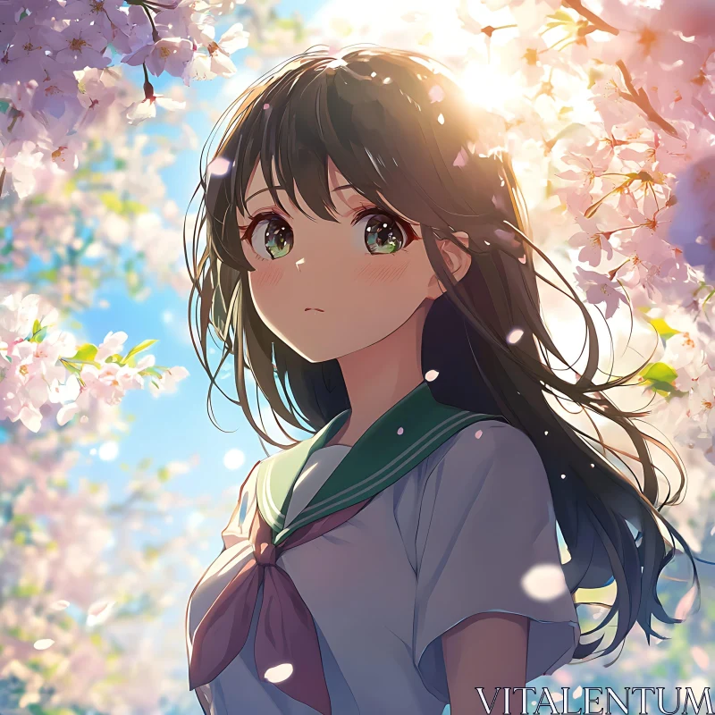 Anime Girl in Spring Blossom Scene AI Image