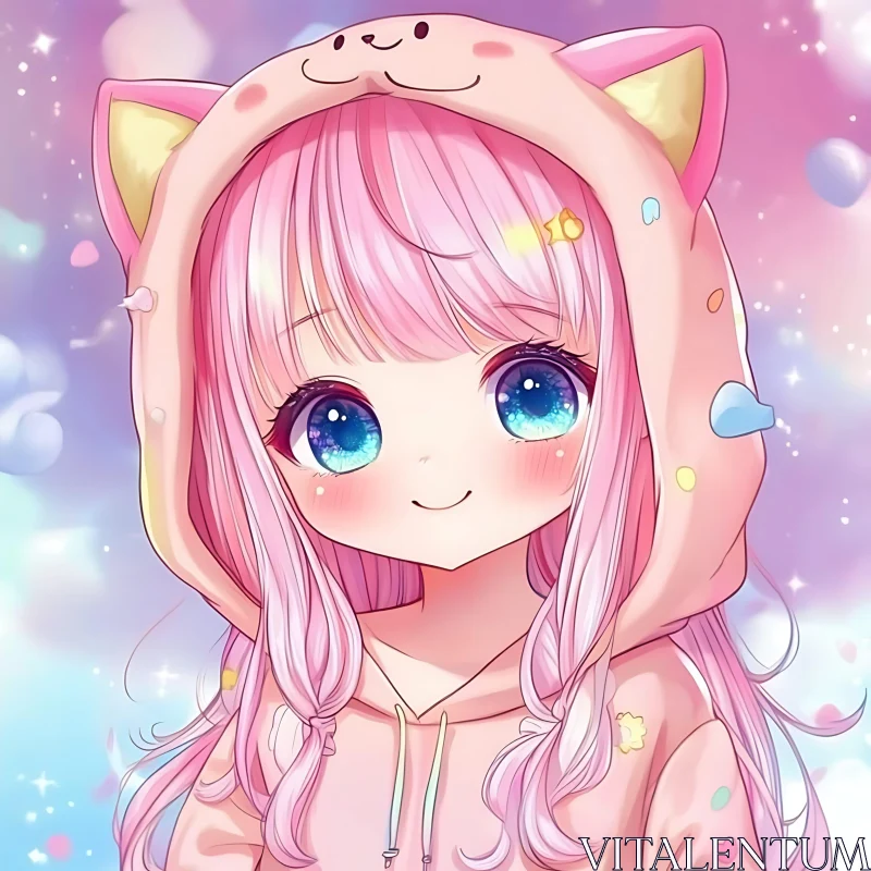 Kawaii Anime Character with Pastel Colors AI Image