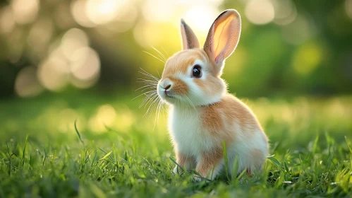 Fluffy Rabbit Portrait in Green Grass