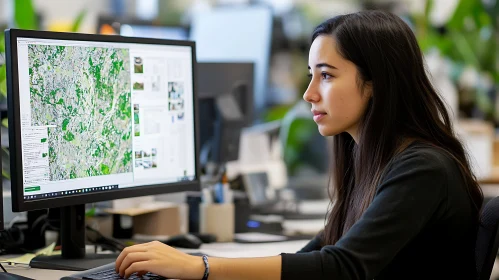 Woman Working with Digital Map