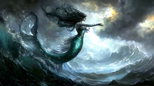 Mystical Mermaid in Stormy Seas