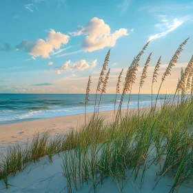 Coastal Beach with Grass and Ocean View