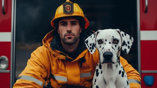 Brave Firefighter with Loyal Dalmatian