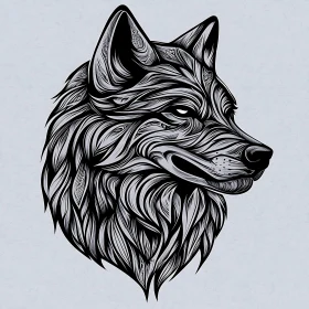 Monochrome Wolf Head with Flowing Lines