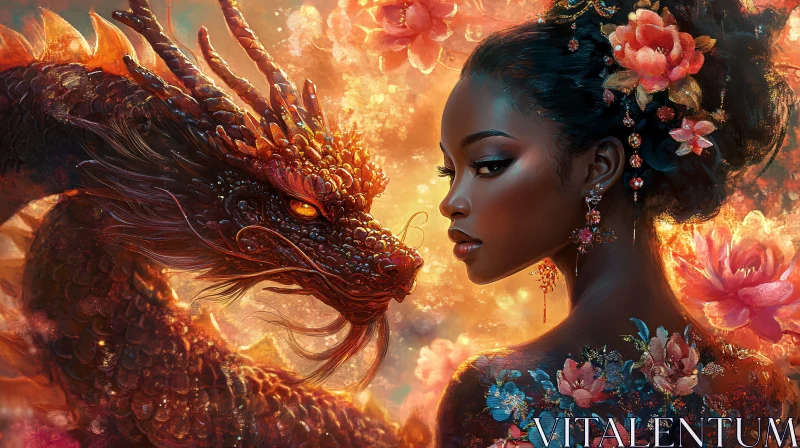 AI ART Floral Dragon and Woman Portrait