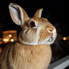 Close-up of a Brown Rabbit at Night