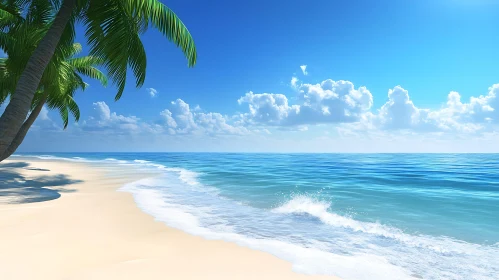 Seascape with Palm Trees and Blue Sky