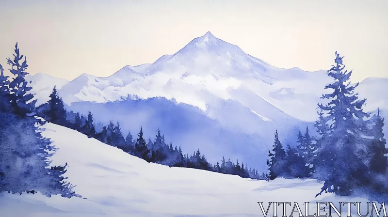 Snowy Mountain Scenery Art Print AI Image