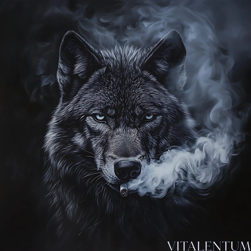 Wolf with Cigarette - Monochrome AI Image