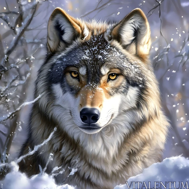 AI ART Winter Wolf Portrait with Snow Details