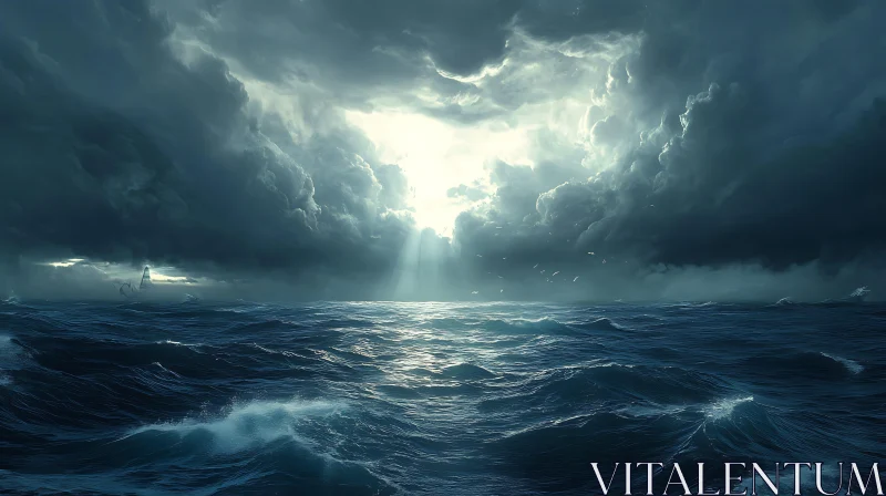 Ocean Storm with Sunlight Breaking Through AI Image