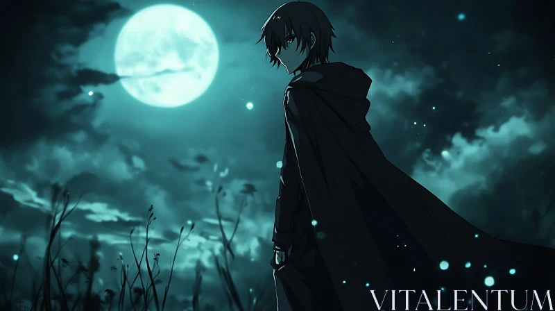 Anime Silhouette in Mystical Moonlight AI Image