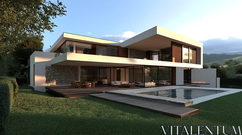 Contemporary Villa with Swimming Pool AI Image