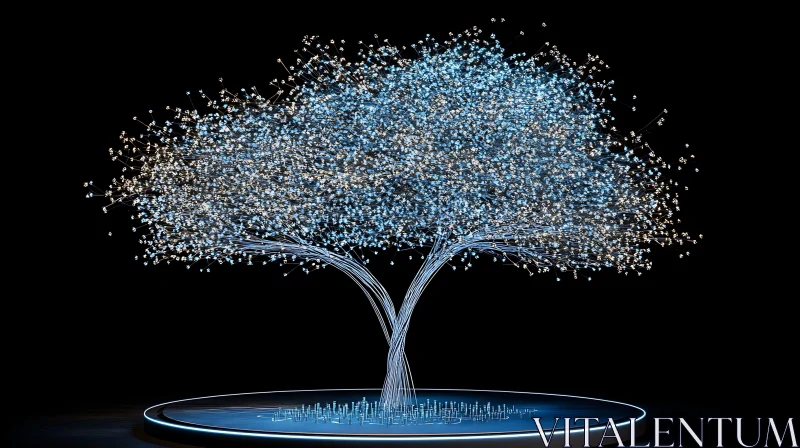 AI ART Glowing Digital Tree on Black